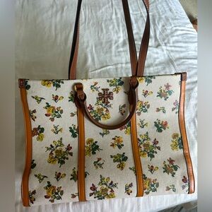 Vintage Tory Burch floral canvas tote